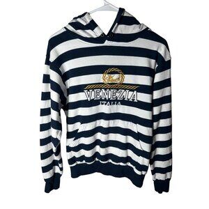 Venice Collections Venezia Italia Navy Blue & White Striped Hooded Sweater